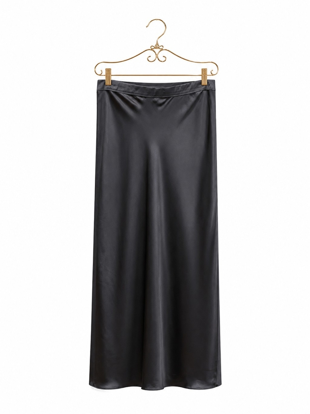 Free People Intimately Satin Slip Skirt L Black Maxi Side Slit Boho Chic - Picture 2 of 8